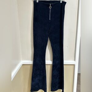 Topshop Navy Flared Pants with Zipper